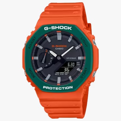 Reloj Original Unisex Casio Ga-2110sc-4adr G-shock Color De La Correa Naranja Color Del Bisel Verde Color Del Fondo Negro 